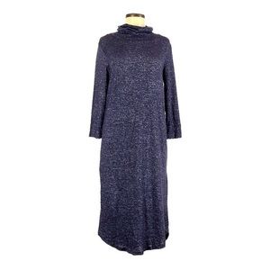 NWT Bobeau M blue marl cowl neck‎ built in face cover 3/4 sleeve midi knit dress